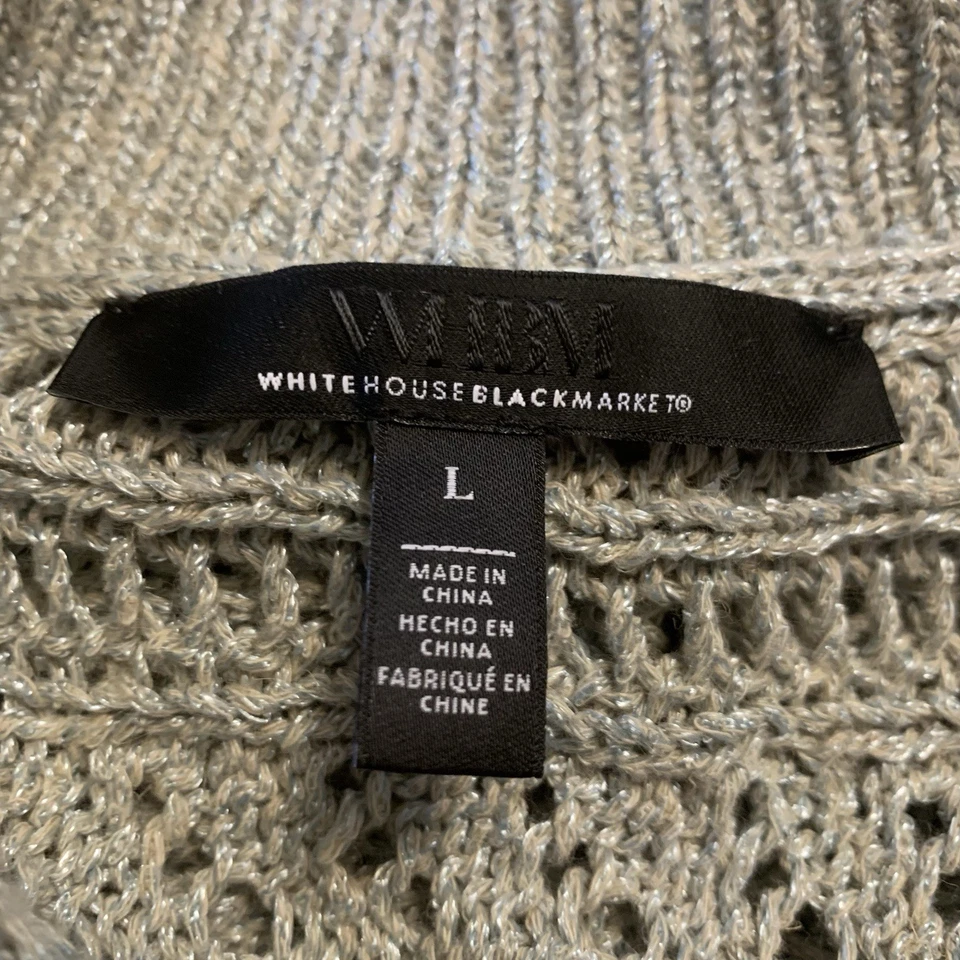 Suéter Tejido Ganchillo Abierto WHBM L Gris Beige Plata Manga Corta Dolman Foto 4 de 4