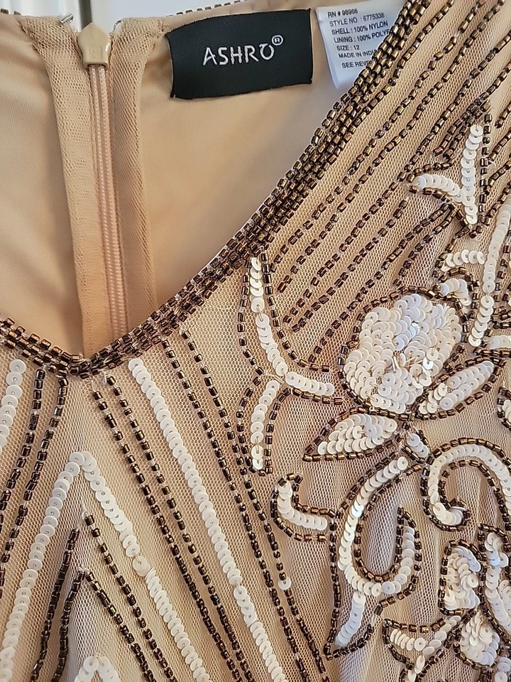 Vestido largo color melocotón ASHRO Co. con piezas brillantes y lino, nuevo. Foto 3 de 4