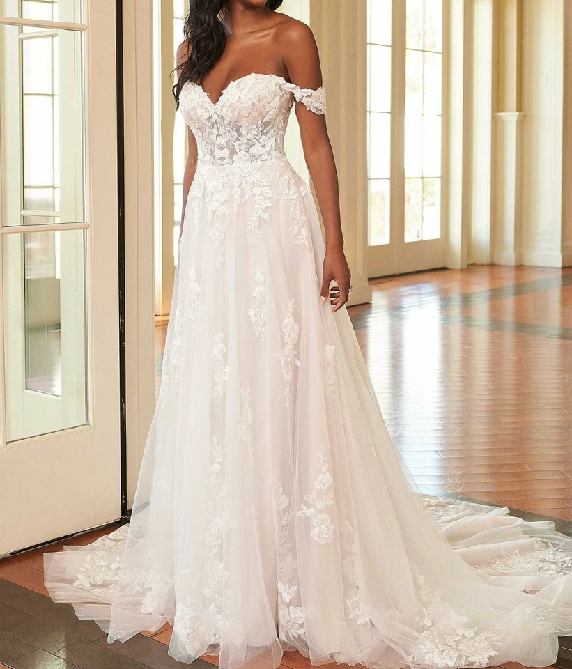 Einzigartiges  Brautkleid Hochzeitskleid Spitze 32-46 Übergröße Knöpfe Ivory NEU - Bild 2 von 4