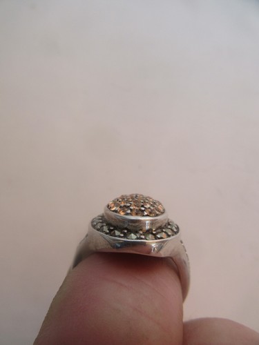 Sterling Silver Thailand A 925 Marcasite & Champagne Zirconia Ring (S: 8) - Picture 14 of 21