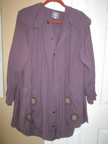 VINTAGE BLUE FISH BUTTON FRONT PAINTED JACKET, SZ 1 L XL