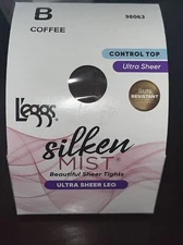 Leggs Silken Mist -Control Top Size B Coffee- Pantyhose Silky Sheer  Leg- 98063