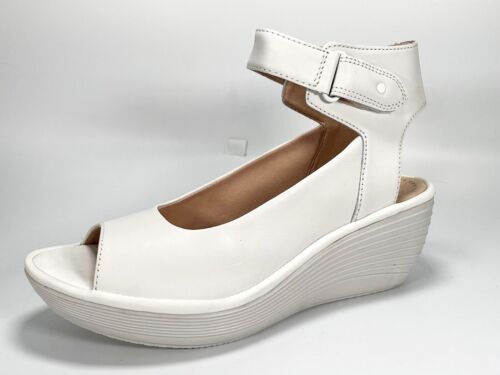 Brand New Clarks Reedly Willow Women's White Leather Wedge Sandals Size 5.5D - Picture 1 of 20
