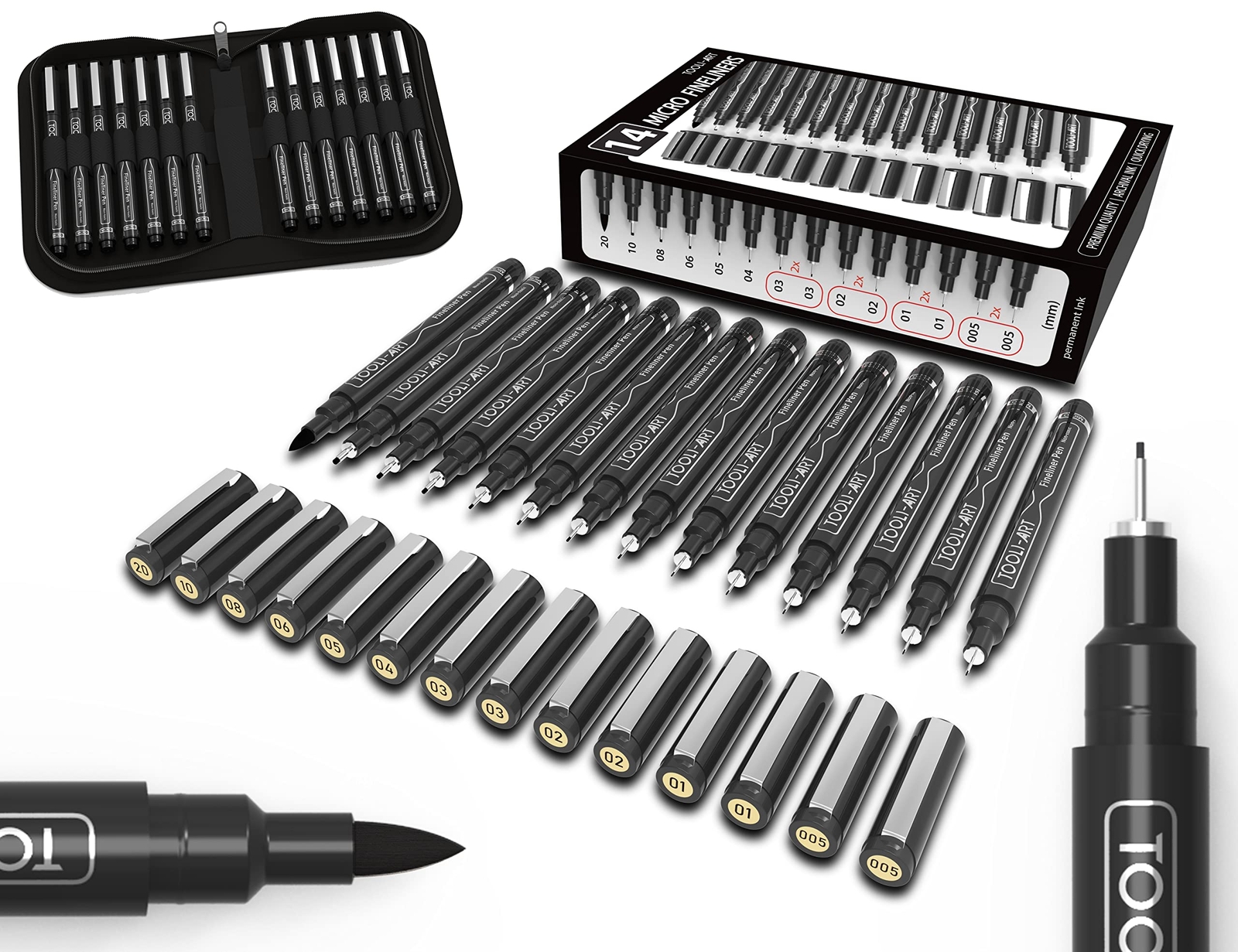 Micro-Line 14 Pens With Case, Fineliner, Multiliner, Archival Ink, Waterproof...