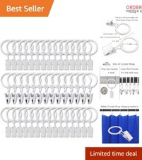 44 Pack Metal Curtain Rings with Clips 1 Inch I D Fits 6/8 Inch Rod White