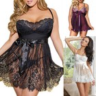 Sexy Women Lace Mesh Lingerie Nightwear Sleepwear + G-string Plus Size UK Seller