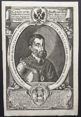 Kupferstich Kaiser Karl V. (1500-1558), um 1750 nach e. Portrait von Paul Rubens