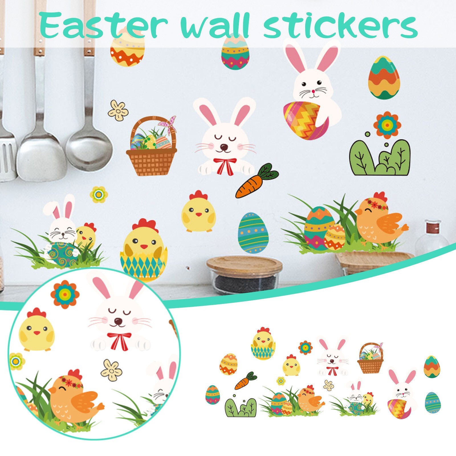 Paster Sticker Easter Wall Stickers Window Glass Fridge Clings Sticker Party Wall ...