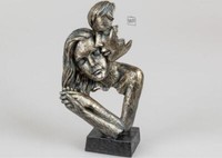 761873 Skulptur BüSte Paar Auf Sockel Antikfarben Aus Kunststein 30Cm