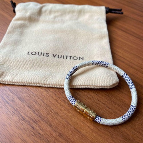 Authentic Louis Vuitton Logo Engraved Damier Azur Bangle Keep It Bracelet  Used | eBay