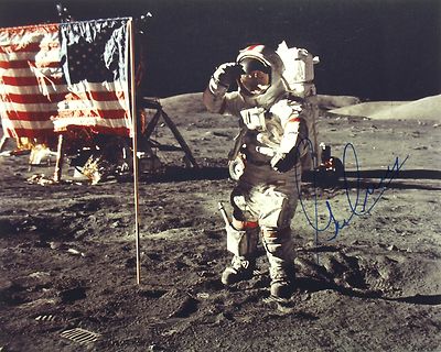 Apollo 17 Commander Gene Cernan Signed Flag Photograph Last MoonWalker Authentic