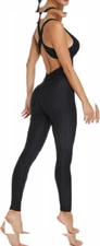 KIWI RATA Womens Butt Lift Blackless Workout Yoga Jumpsuit X-Large, A- Black 