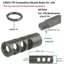 Steel 5/8x32 TPI Muzzle Brake For .450 BM With 5/8X32 TPI Jam Nut Crush Washer