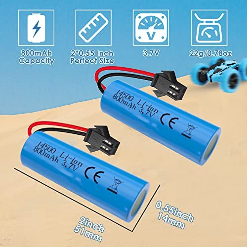 PUOO 2-Pack 3.7V 1000mAh Li-ion Batteries With USB Cable – For DEERC, BEZGAR RC Cars, Stunt Vehicles & Toys