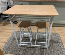 Bar Table Set Breakfast Kitchen Dining 2 Metal Chairs Small Space Saving Stools