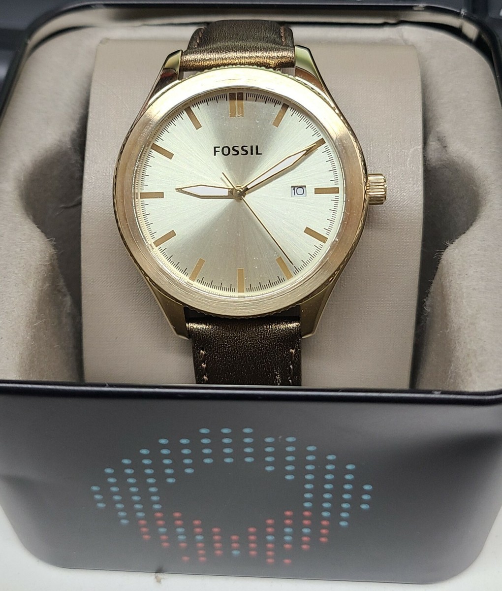 NWT Fossil Typographer Three-Hand Date Gold Polyurethane  display picture 2