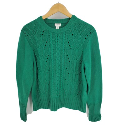 J Crew Womens Pointelle Cable Front Pullover Sweater Lambswool