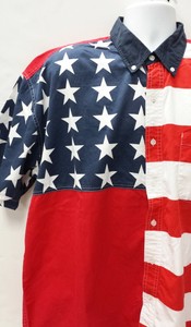 Sun River Clothing Xl American Flag Button Down Collar Shirt Red