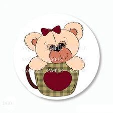 30 Country Primitive Cocoa Bear Favors Scrapbook Stickers 1.5" Envelope Seals