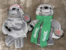 1997 1998 COCA COLA Bean Bag Plush s 6 Seals w/ Sodas/Red Cap/Green Scarf NWT