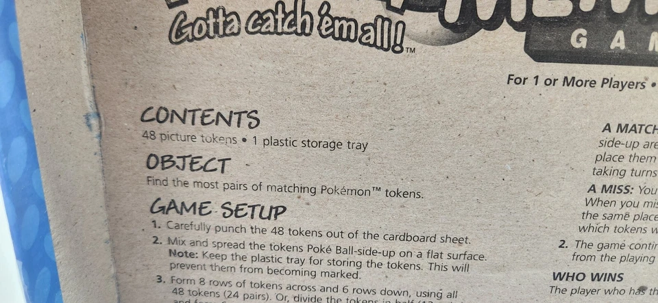 Rare Nintendo Gameboy Pokémon Memory Game Vintage 1999 Milton Bradley Missing 1 - Image 3 of 3