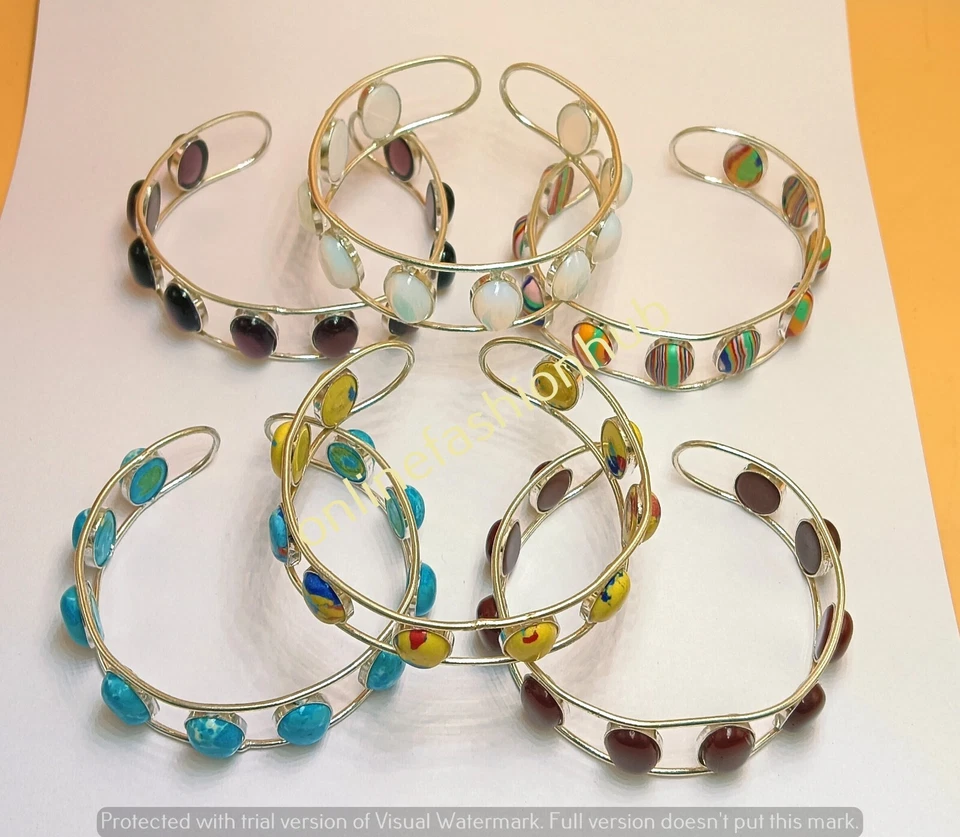 Brazalete brazalete de cuarzo rosa y mezcla de piedras preciosas enchapado en plata de ley 925 joyería de regalo Foto 3 de 4