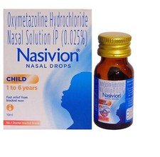 Nasivion 0.025 Paediatric Child Nasal Drops Fast Relief From Blocked Nose 10 ML