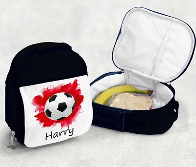 Jungen Fußball Brotzeittasche, rot, Name, personalisierte Kinder Brotdose Schultüten