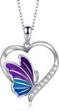 925 Sterling Silver Butterfly Heart Pendant Necklace Jewelry Gift for Woman Girl