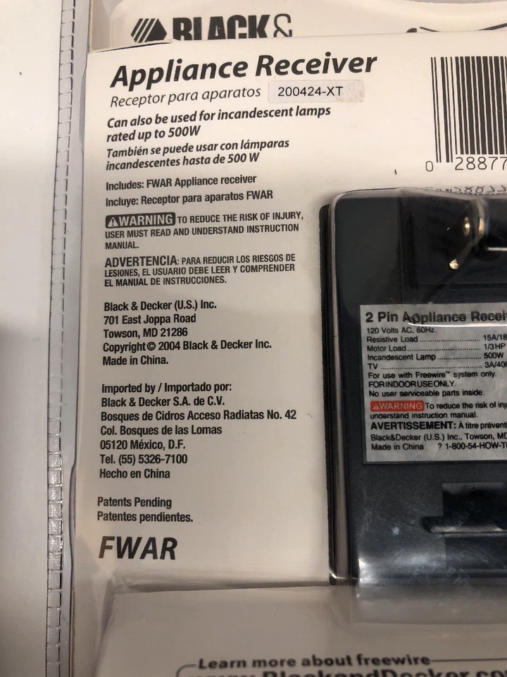 Receptor de electrodoméstico Black & Decker FWAR Freewire Foto 3 de 3