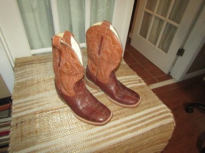 Herencia Brown Caiman Embossed Cowboy Western Square Toe Boots Men's 7  Mex 26
