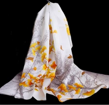 100% Silk mulberry Scarf Women shawl Wrap neckerchief  floral yellow MY196-23
