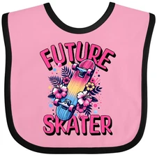 Inktastic Skateboarding Future Skater Baby Bib Flowered Floral Cute Apparel