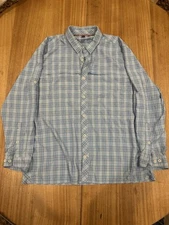Simms Fishing Shirt XXL Blue Button-up Plaid Roll-Tab Long Sleeve Lightweight