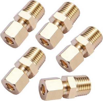 Brass Compression Tube Pipe Fitting Connector, Straight Coupling Adapter,1/4'' Tu