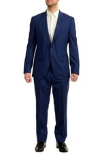 Hugo Boss Men's "T-Harvers4/Glover3" Slim Fit Blue Wool Plaid Suit US 42R IT 52R