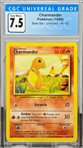 Pokemon - Charmander Base Set #46/102 –  – CGC 7.5 Near Mint - 1999