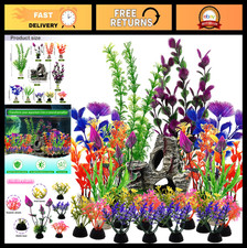25 PCS Aquarium Plants Rock Cave Set - Colorful Fish Tank Decor, Realistic Orn