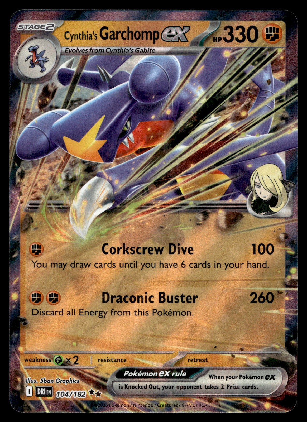 CYNTHIA'S GARCHOMP EX 104/182 Holo LP Destined Rivals Pokemon TCG Lightly Played