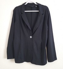 Investments Blazer Jacket Women's Black Rayon Zip Pockets Single Breasted Sz L