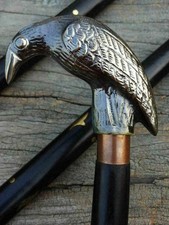 Brass Antique Crow Head Handle Vintage Wooden Walking Stick Cane, Handmade Fold