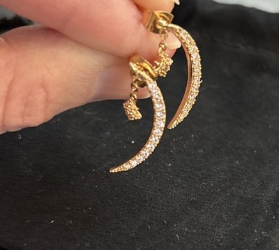 Moon&Star Rose Gold Plated Stud Earrings Cubic Zirconia Stones 