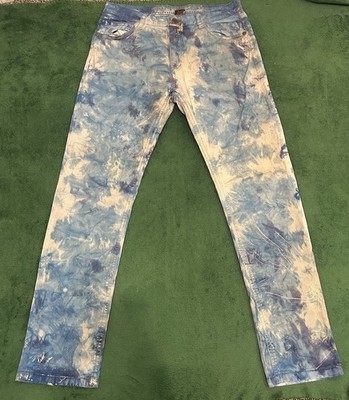 NormCore Mens Tie Dye Blue Gold Paint Straight Jeans Size 34
