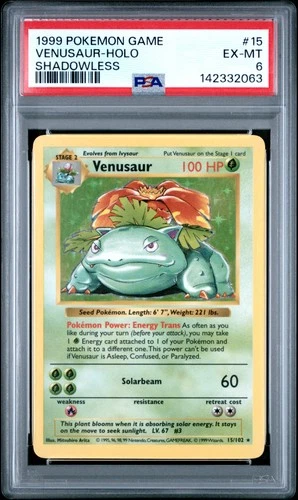 1999 POKEMON GAME SHADOWLESS #15 VENUSAUR-HOLO PSA 6