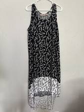 Evri Maxi Dress Hi-Low Hem Floral Print Gray Yellow Size 1X Hawaiian Sleeveless