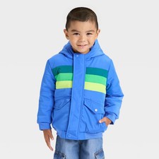 Toddler Boys' Colorblock Striped Heavyweight Puffer Jacket - Cat Jack Blue