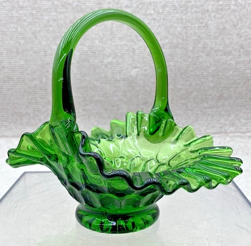 Vintage Fenton Green Hobnail Basket