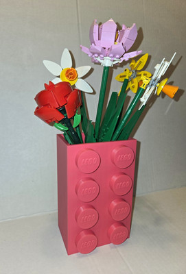 Pink Building Block Flower Vase, 3D Printed Botanical Blocks Display Vase