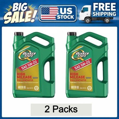 2 Packs Quaker State Full Synthetic High Mileage 5W-20 Motor Oil, 5 Quart