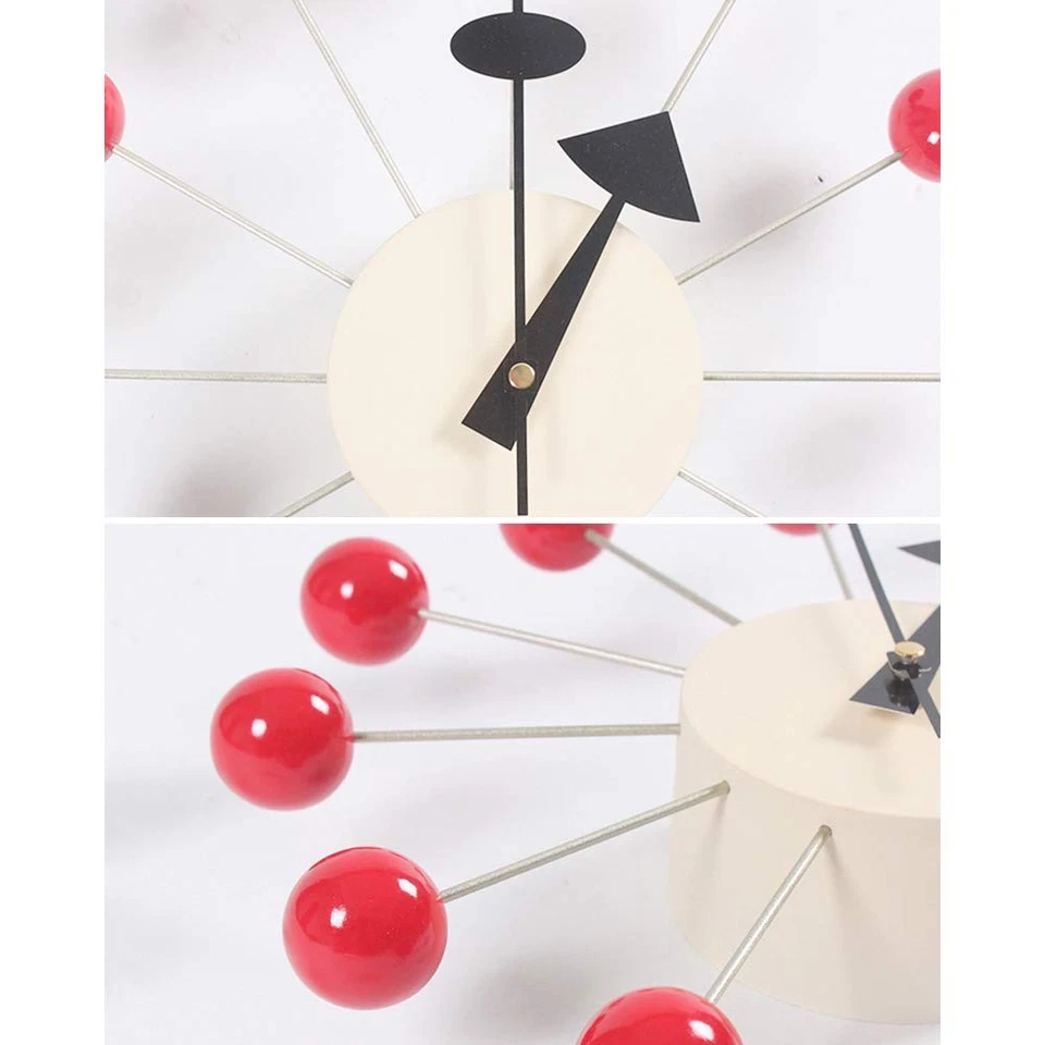 Cloc de pared silencioso moderno decorativo de madera maciza pintada de mediados de siglo... Foto 4 de 4